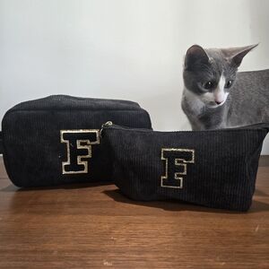 Elegant Black Corduroy Accessory Pouch Set